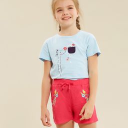 Kookie Kids Mid Thigh Shorts Floral Embroidery - Rose Red-image-78