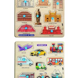 Enorme Mini Wooden Monuments and Vehicles Puzzle with Knobs Multicolour - 17 Pieces-25