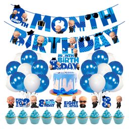 Zyozi Boss Baby 8th Month Birthday Decoration Items for Baby Boy, Blue - Pack of 37-image-14