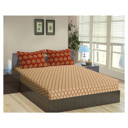 Trance Home Linen Pure Cotton King Size Fitted Bedsheet with Pillow Covers - Clay Red-image-99