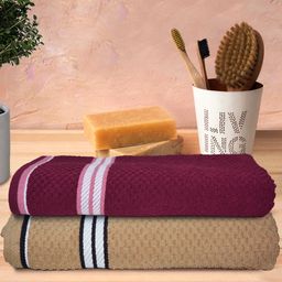 Athom Living Popcorn textured Solid Bath Towel Pack Of 2 - Pink & Maroon-image-97