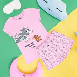Pantaloons Junior Warner Bros Featuring Half Sleeves Jerry Printed Tee & Short Set -  Pink-picture-20