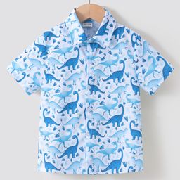 Kookie Kids Half Sleeves Dinosaur Printed Shirt - Blue-image-84
