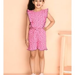 Kids Cave Cap Sleeves All Over Flowers Printed & Frill Detailed Jumpsuit - Pink-image-75