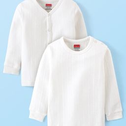 Babyhug Full Sleeves Thermal Front Open & Pullover Thermal Vest Solid Colour Pack Of 2 - Offwhite-image-21