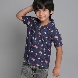 Taffykids 100% Cotton Half Sleeves Tropical Printed Shirt - Navy Blue & Multi Colour-picture-26