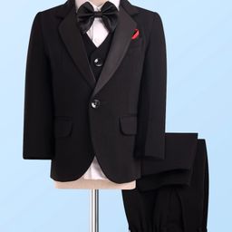 Robo Fry Woven Full Sleeves Solid 4 Piece Party Suit with Bow - Black-image-100