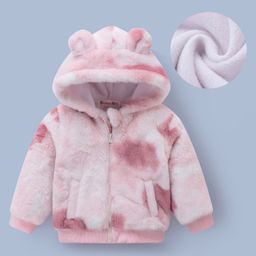 Kookie Kids Full Sleeves Front Open Hooded Fur Winter Jacket with Ears Applique - Light Pink-13