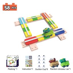 Azhari Educational DIY Puzzle Assembly Froebel Building Cube Blocks Dinosaur Track Sets Assembly Racing Rail Car Slot Toys-23