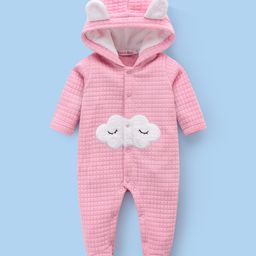 Kookie Kids Full Sleeves Winter Wear Hooded Romper with Cloud Patch & Ear Applique - Pink-image-57