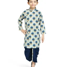 Teentaare Cotton Full Sleeves Kurta Dhoti Set Floral Print - Navy Blue-picture-40