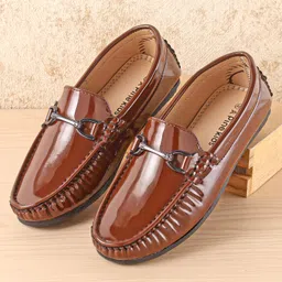 Pine Kids Slip On Party Wear Shoes with Applique - Brown-picture-11