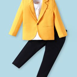 Rikidoos Cotton Full Sleeves Different To The World Text Printed Tee & Pant With Blazer Set - Mustard & Navy Blue-image-23
