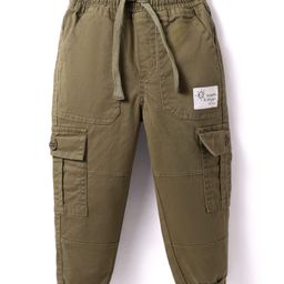 Babyhug Twill Woven Full Length Solid Color Trousers With Stretch and Pockets - Olive Green-image-91
