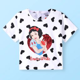 Babyhug Disney Single Jersey Knit Half Sleeves Drop Shoulder T-Shirt With Disney Princess Snow White Graphics - White-image-102
