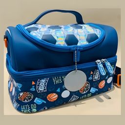 SCHOOLISH Kids Double Decker Cooler Insulated Lunch Bag Large Tote for Boys, Girls, Men, Women, with Adjustable Strap, Soccer (Football Theme Lunch Bag) CAPACITY (9L) - PACK OF 1- MULTICOLOR-10