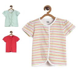 MINI KLUB Cotton Pack Of 3 Half Sleeves Solid & Striped Vests - Red Blue & White-image-84