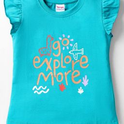 Tango Single Jersey Knit Frill Sleeves Top with Go Explore More Text Print - Turquoise-image-59
