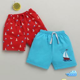 BUMZEE Cotton Pack Of 2 Boat Printed Shorts - Blue & Red-image-97