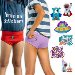 THE COVER UP PROJECT Modal Knit Pack Of 2 Solid Briefs With Space Theme Iron Prints - Red & Lilac-image-72