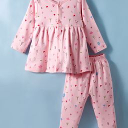Tango Interlock Knit Full Sleeves Co-ords Night Suit With Tropical Theme Print - Pink-picture-21