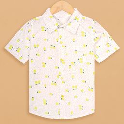 Budding Bees Cotton Woven Half Sleeves Lemons Printed Shirt - White-picture-48