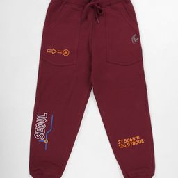 Kiddopanti Fleece Knit Seoul Text Printed Track Pants - Maroon-picture-0