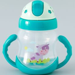 fab n funky Moo Print Straw Sipper Bottle Green - 250 ml image 2