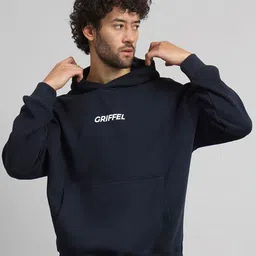 GRIFFEL Men Typography Printed Hood Fleece Pullover Sweatshirt-picture-56