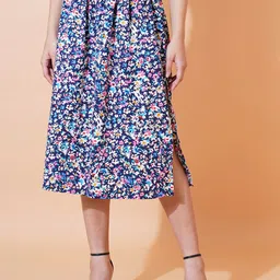 FebQ Floral Printed A-Line Midi Skirt-image-41