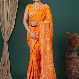 DIVASTRI Yellow Silk Blend Printed Sarees-picture-22