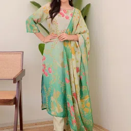 Growdamy Women Floral Printed Kurta with Trousers & Dupatta-image-50