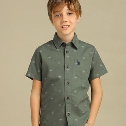 U.S. Polo Assn. Kids Boys Spread Collar Typography Printed Cotton Casual Shirt-picture-44