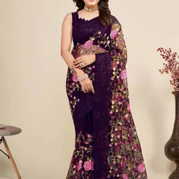 Celeb Styles Floral Embroidered Net Saree-picture-45