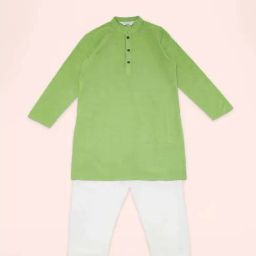 Indus Route by Pantaloons Kids Green & White Cotton Regular Fit Full Sleeves Kurta Set-image-57
