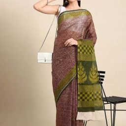 SHANVIKA Maroon & Green Cotton Printed Saree With Unstitched Blouse-picture-3
