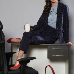 Vero Moda Navy Checks Slim Fit High Rise Pants-image-99