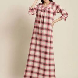 Sweet Dreams White & Red Cotton Chequered Nighty-image-57