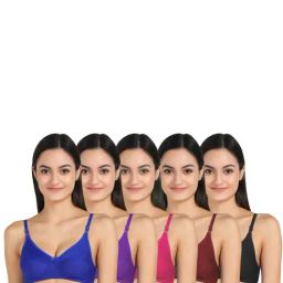 AROUSY Blue & Black Cotton Everyday Bra - Pack Of 5-picture-28