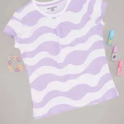 Pantaloons Junior Girls Pastel Lilac Cotton Striped T-Shirts-picture-27