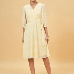 Annabelle by Pantaloons Yellow Chequered A-Line Dress-picture-30