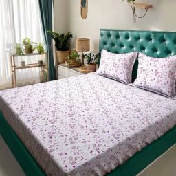Klotthe White & Pink 300 TC Polycotton Double Bedsheet with 2 Pillow Covers-picture-45