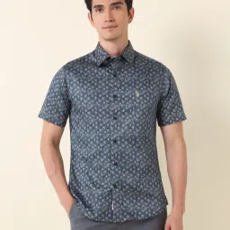 U.S. Polo Assn. Blue Cotton Slim Fit Printed Shirt-picture-2