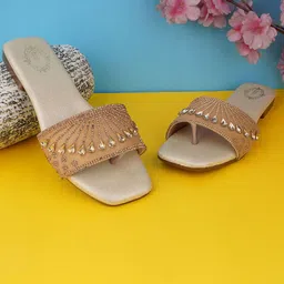 BAESD Women Western Embellished Party Open Toe Flats-image-94