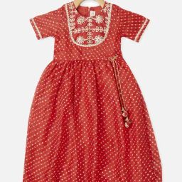 Piccolo Kids Red Printed Flared Kurti-image-14
