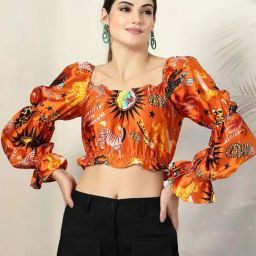 Melon By plusS Orange Printed Crop Top-image-41