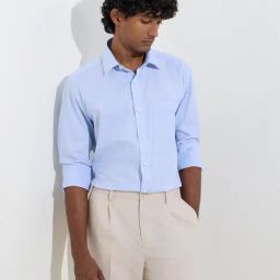 WES Formals by Westside Blue Houndstooth Relaxed-Fit Cotton Shirt-image-23