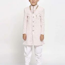 Kids Island Boys Pink & White Embroidery Full Sleeves Kurta Set-picture-11
