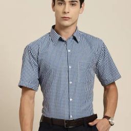 Hancock Navy Slim Fit Checks Shirt-image-87