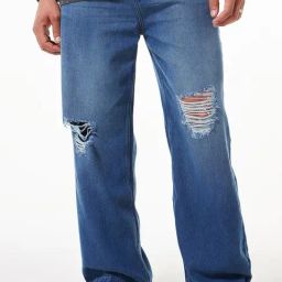 Bewakoof Blue Straight Fit Distressed Jeans-image-63